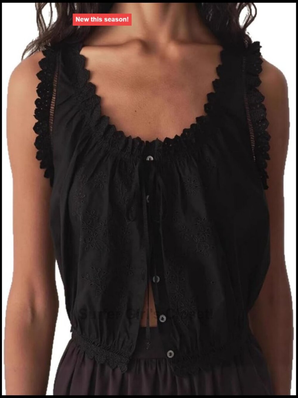 Boho Tie Front Lace Eyelet Tank Top Sleeveless Button Down Crop